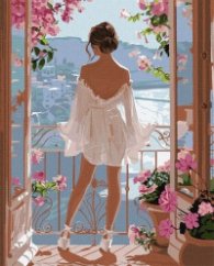 Рисуване по номера IDEYKA, с подрамка, INCREDIBLE LANDSCAPE/Жена на балкон, 40х50 см