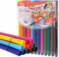 Флумастери Deli Colorun EC157-12, 12 цвята, измиващи се, PVC опаковка