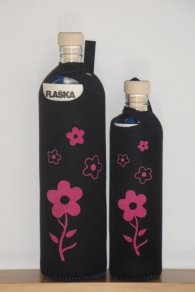 Бутилка FLASKA Neo Design 0.750L:Черен - розови цветя