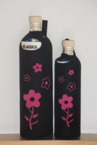 Бутилка FLASKA Neo Design 0.750L:Черен - розови цветя