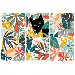 Комплект от 6 квадратни подложки за чаши - Черна котка CARTES D'ART