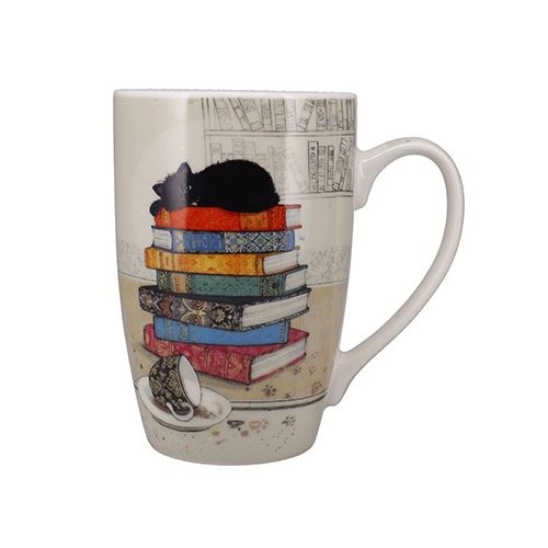 Порцеланова чаша с дръжка - XL коте с книги KIUB